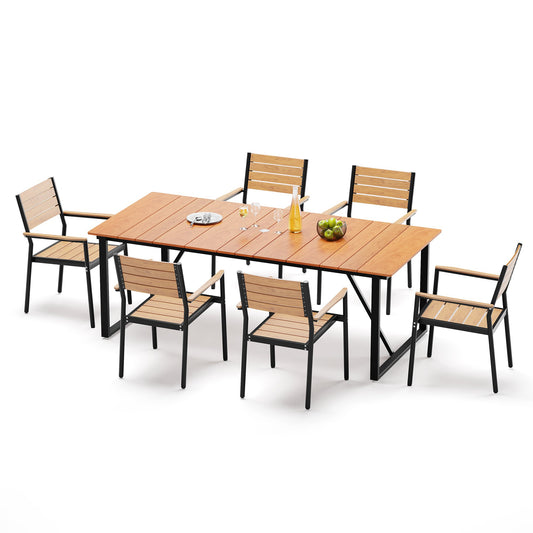 Crestlive Products 7-Piece Outdoor Dining Set with Umbrella Hole, All-Weather Aluminum for 6