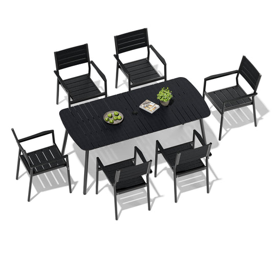 Crestlive Products Outdoor Patio Dining Table Set with Aluminum Frame and Stackable Rectangle Chairs