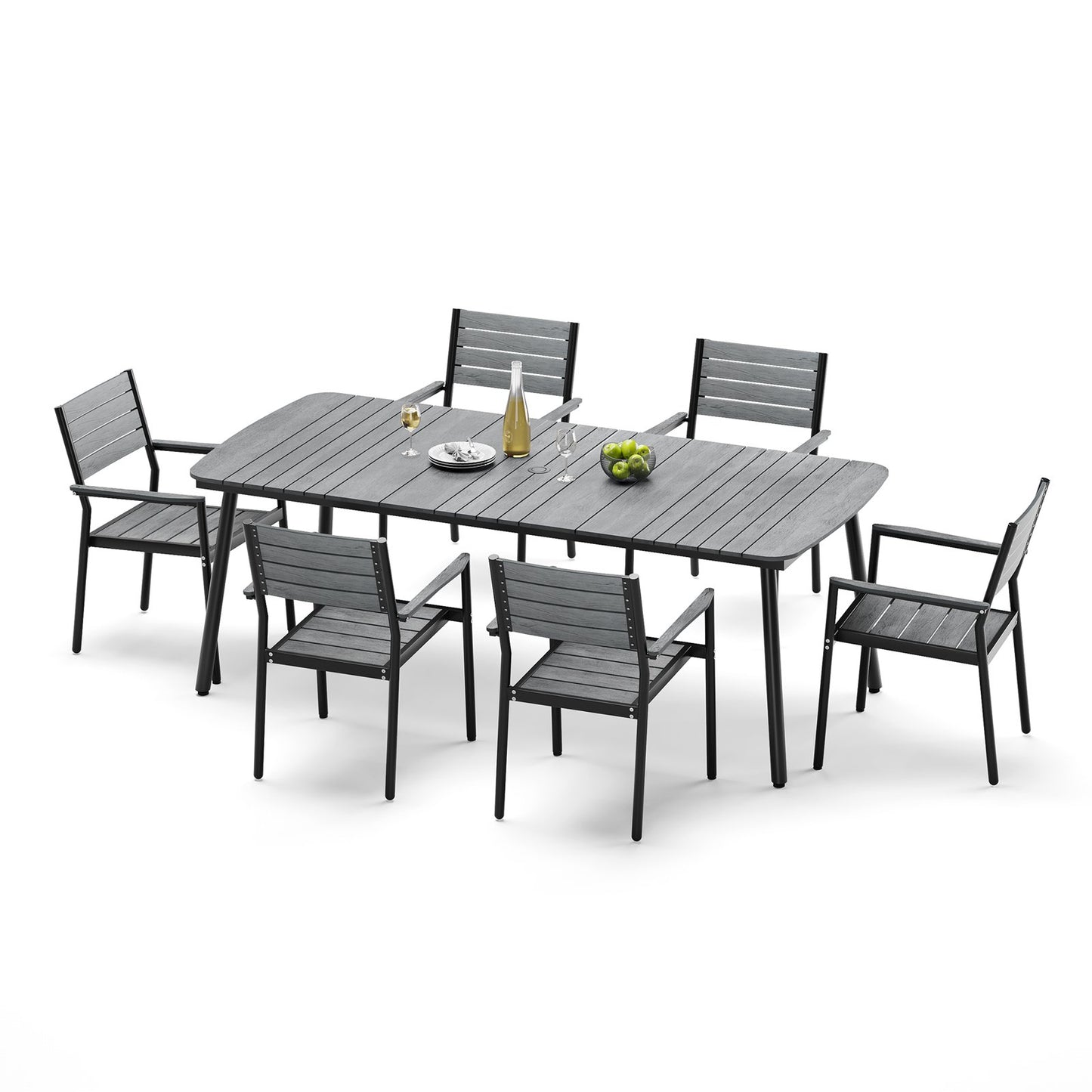 Crestlive Products Outdoor Patio Dining Table Set with Aluminum Frame and Stackable Rectangle Chairs