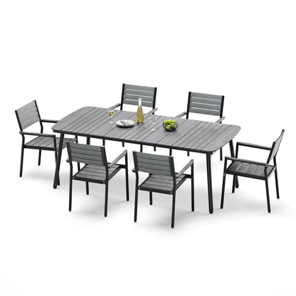 Crestlive Products Outdoor Patio Dining Table Set with Aluminum Frame and Stackable Rectangle Chairs