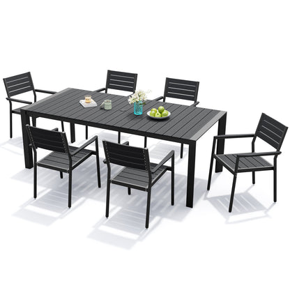 Crestlive Products 7-Piece Outdoor Patio Dining Set with Rectangle Table, Umbrella Hole, and Stackable Chairs