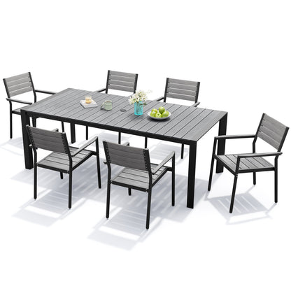 Crestlive Products 7-Piece Outdoor Patio Dining Set with Rectangle Table, Umbrella Hole, and Stackable Chairs