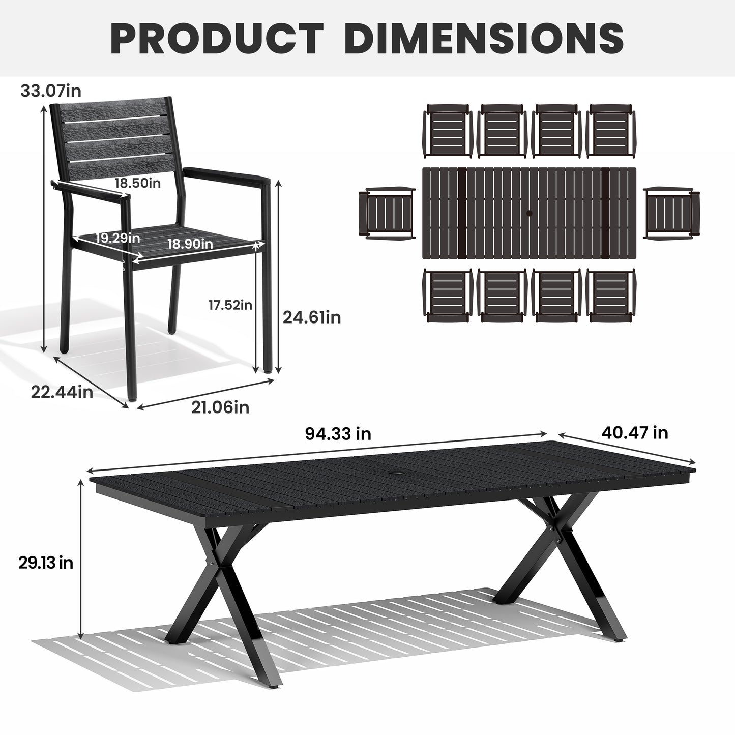 Crestlive Products Aluminum Outdoor Dining Table with Umbrella Hole and Stackable Chairs