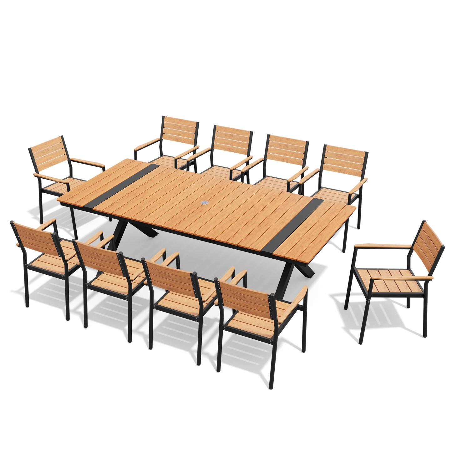 Crestlive Products Aluminum Outdoor Dining Table with Umbrella Hole and Stackable Chairs