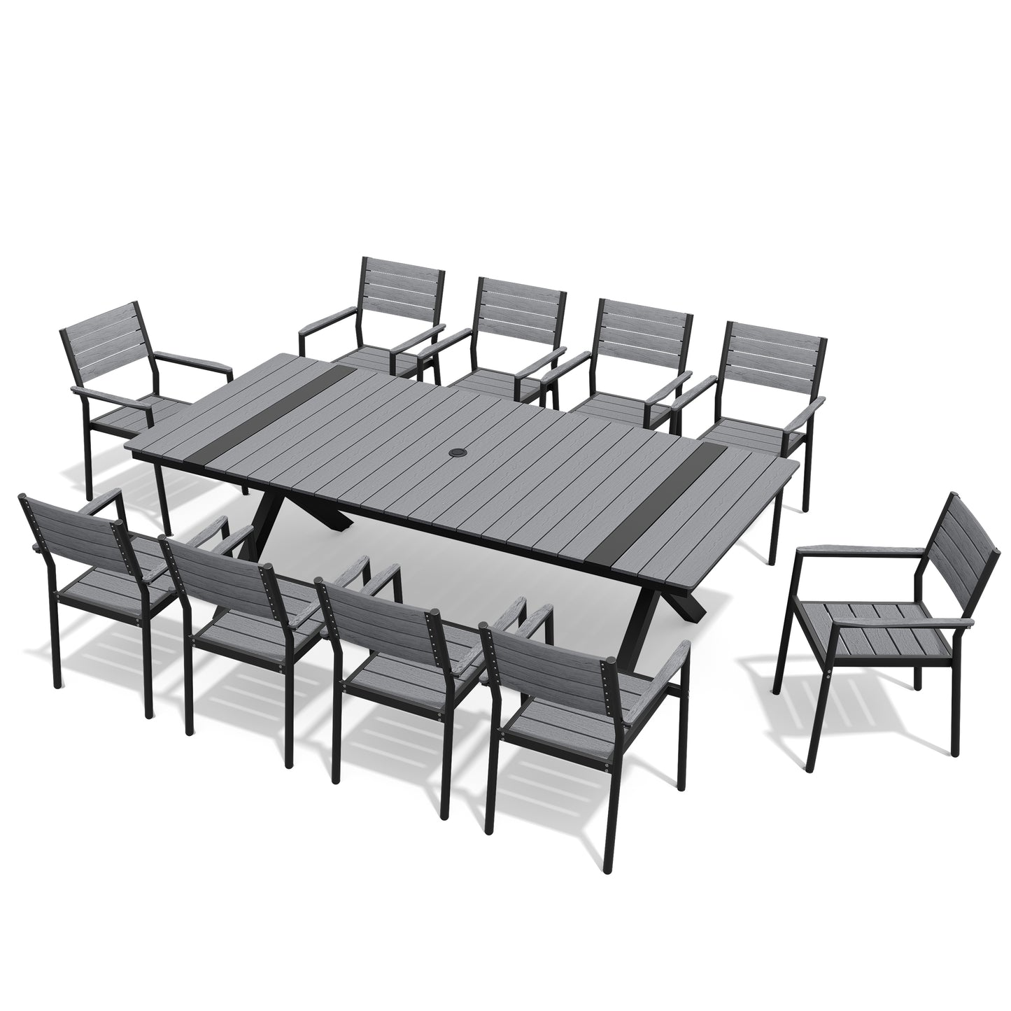 Crestlive Products Aluminum Outdoor Dining Table with Umbrella Hole and Stackable Chairs