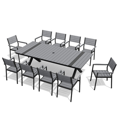 Crestlive Products Aluminum Outdoor Dining Table with Umbrella Hole and Stackable Chairs