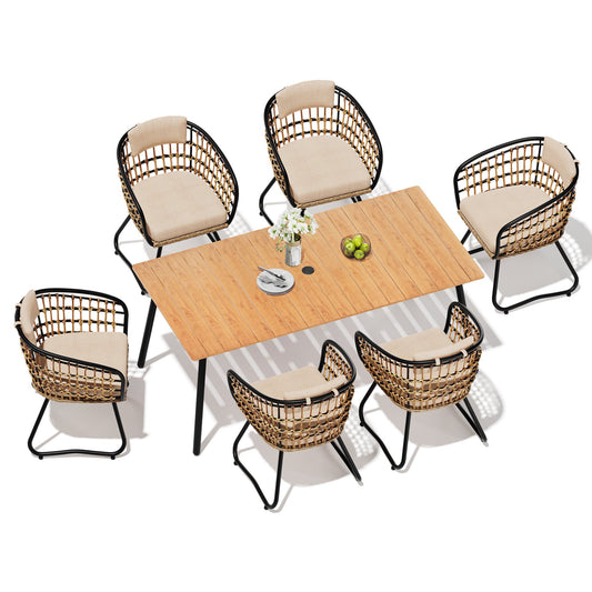 Crestlive Products Outdoor Patio Aluminum Dining Table and PE Rattan Wicker Dining Chairs