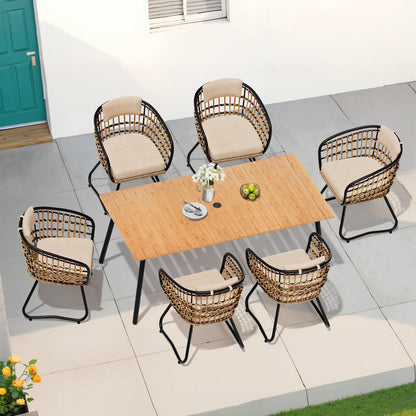 Crestlive Products Outdoor Patio Aluminum Dining Table and PE Rattan Wicker Dining Chairs
