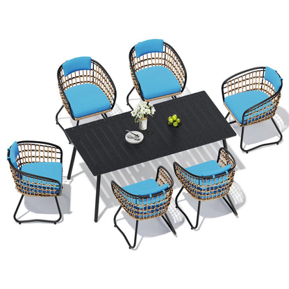 Crestlive Products Outdoor Patio Aluminum Dining Table and PE Rattan Wicker Dining Chairs