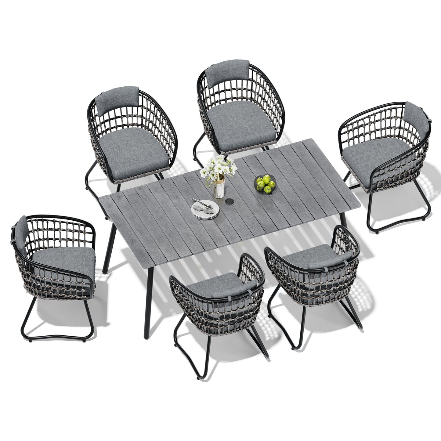 Crestlive Products Outdoor Patio Aluminum Dining Table and PE Rattan Wicker Dining Chairs