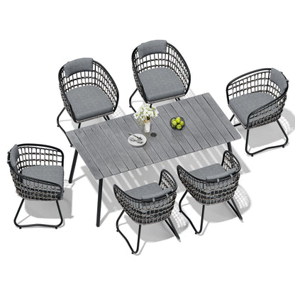 Crestlive Products Outdoor Patio Aluminum Dining Table and PE Rattan Wicker Dining Chairs