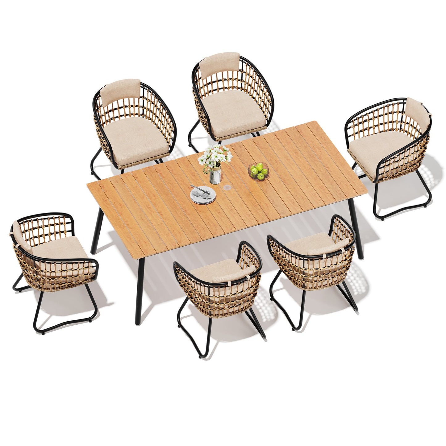 Crestlive Products Outdoor Patio Aluminum Dining Table and PE Rattan Wicker Dining Chairs