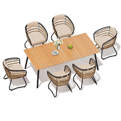 Crestlive Products Outdoor Patio Aluminum Dining Table and PE Rattan Wicker Dining Chairs