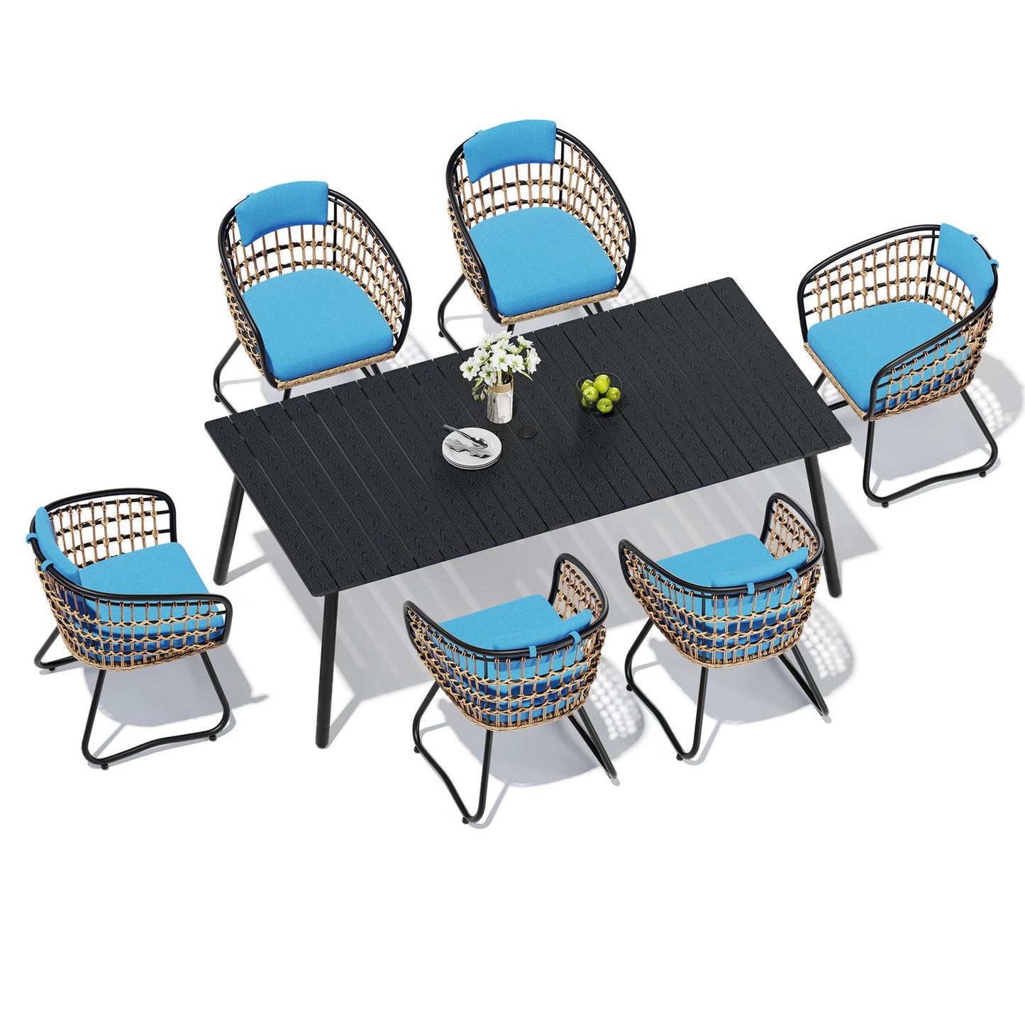 Crestlive Products Outdoor Patio Aluminum Dining Table and PE Rattan Wicker Dining Chairs