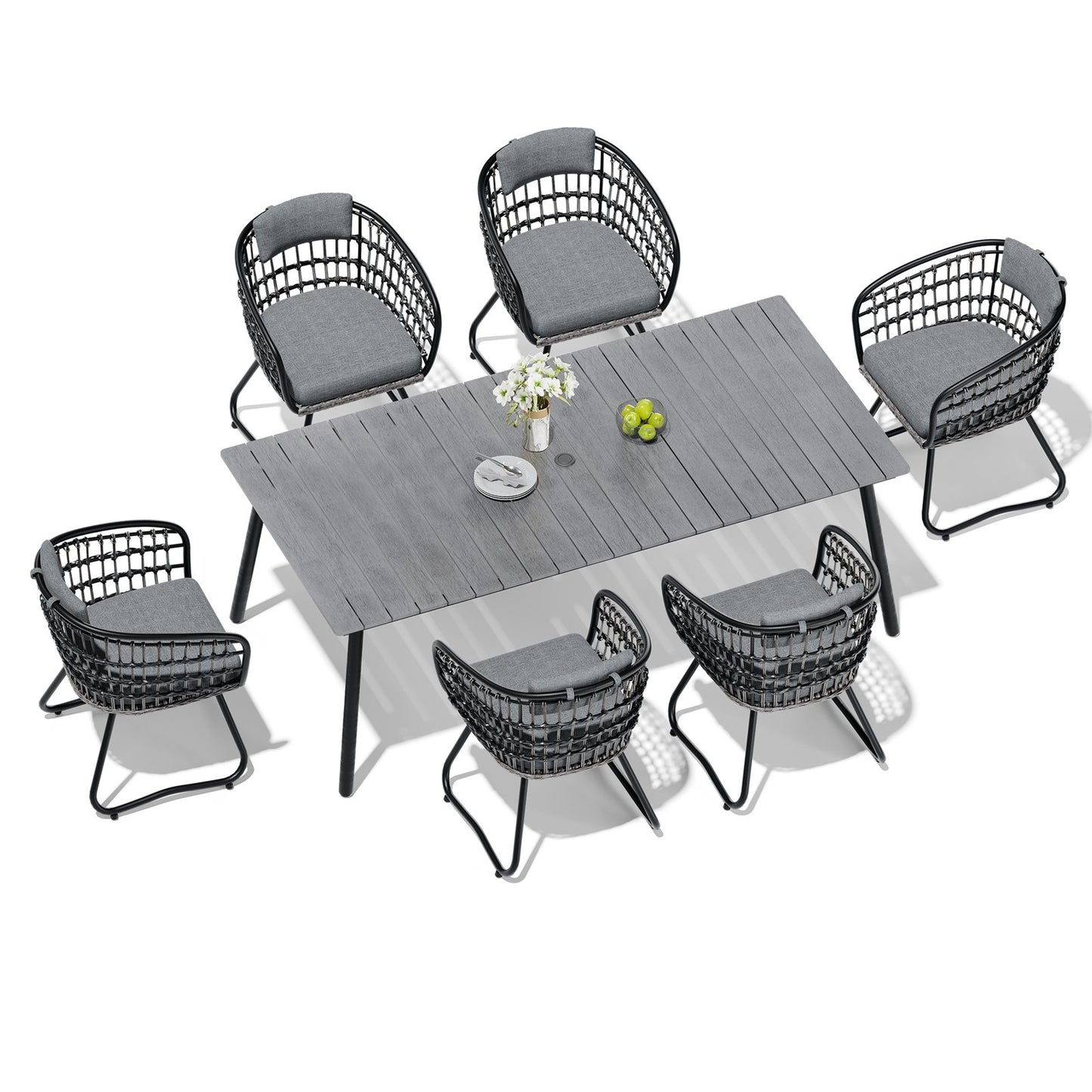 Crestlive Products Outdoor Patio Aluminum Dining Table and PE Rattan Wicker Dining Chairs