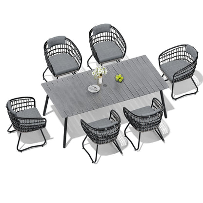 Crestlive Products Outdoor Patio Aluminum Dining Table and PE Rattan Wicker Dining Chairs