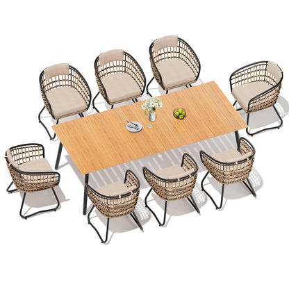 Crestlive Products Outdoor Patio Aluminum Dining Table and PE Rattan Wicker Dining Chairs