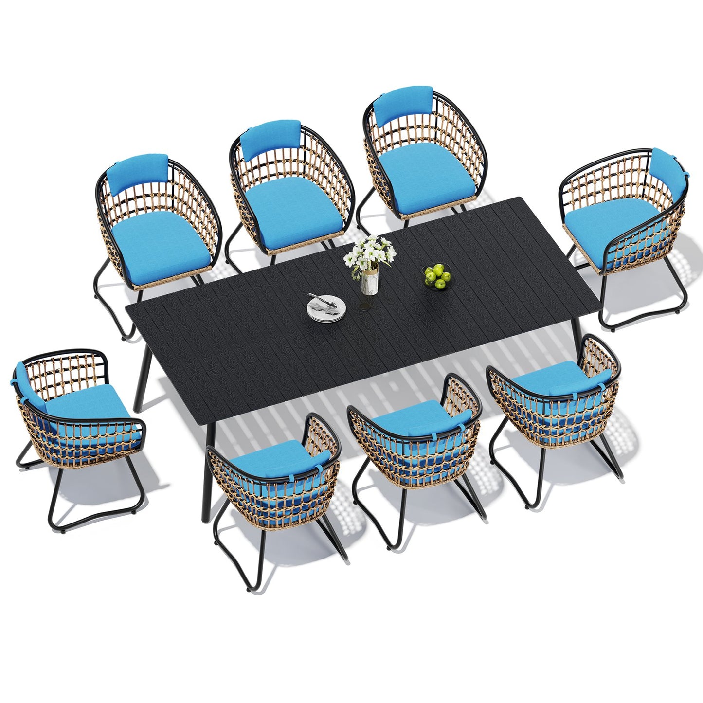 Crestlive Products Outdoor Patio Aluminum Dining Table and PE Rattan Wicker Dining Chairs