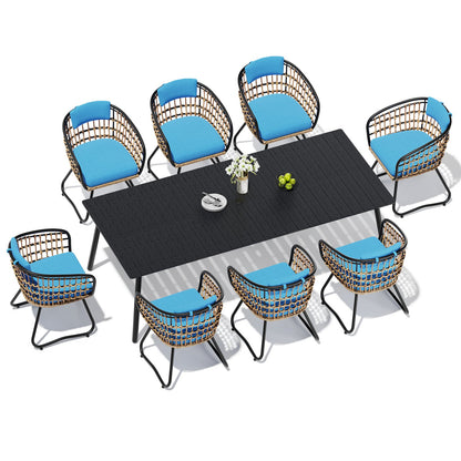 Crestlive Products Outdoor Patio Aluminum Dining Table and PE Rattan Wicker Dining Chairs