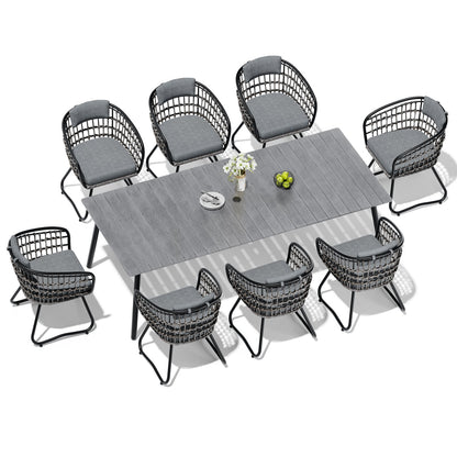 Crestlive Products Outdoor Patio Aluminum Dining Table and PE Rattan Wicker Dining Chairs