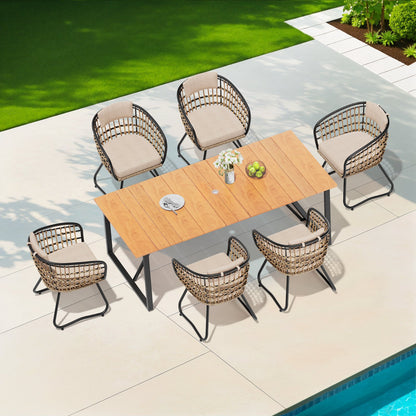 Crestlive Products Outdoor Aluminum Rectangular Dining Table with PE Rattan Chairs