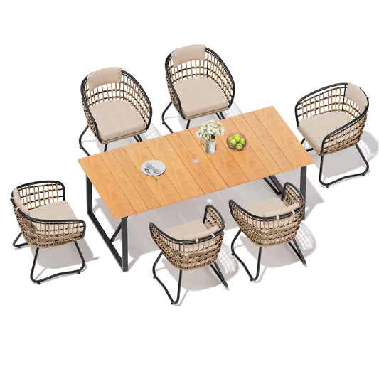 Crestlive Products Outdoor Aluminum Rectangular Dining Table with PE Rattan Chairs