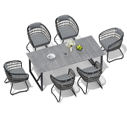 Crestlive Products Outdoor Aluminum Rectangular Dining Table with PE Rattan Chairs
