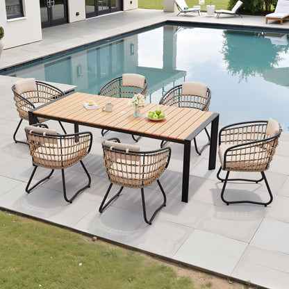 Crestlive Products Outdoor Patio Dining Set Aluminum Table with Umbrella Hole and Rattan Chairs