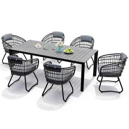 Crestlive Products Outdoor Patio Dining Set Aluminum Table with Umbrella Hole and Rattan Chairs