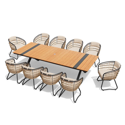 Crestlive Products Outdoor Dining Set Aluminum Table with Cushioned PE Rattan Chairs