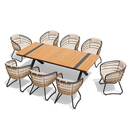Crestlive Products Outdoor Dining Set Aluminum Table with Cushioned PE Rattan Chairs
