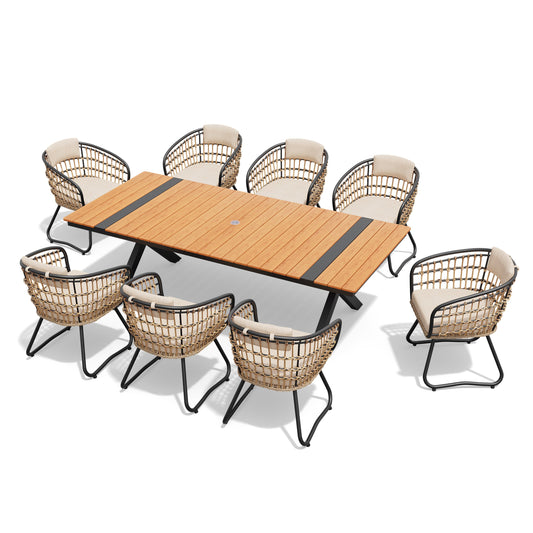 Crestlive Products Outdoor Dining Set Aluminum Table with Cushioned PE Rattan Chairs