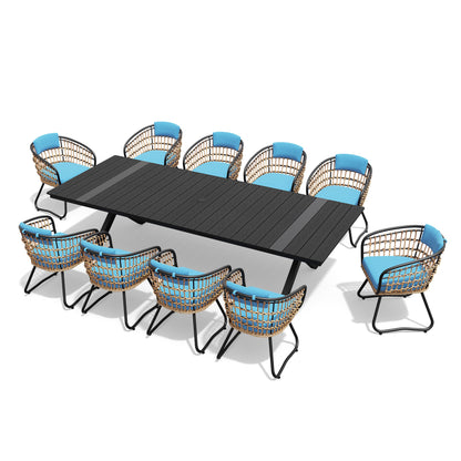 Crestlive Products Outdoor Dining Set Aluminum Table with Cushioned PE Rattan Chairs