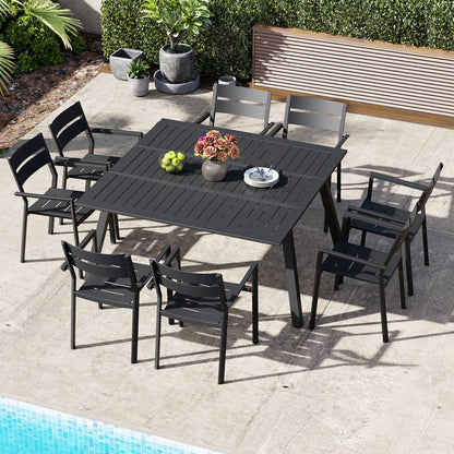 Crestlive Products Aluminum Extension Dining Table with Stackable Arm Chairs Outdoor Set