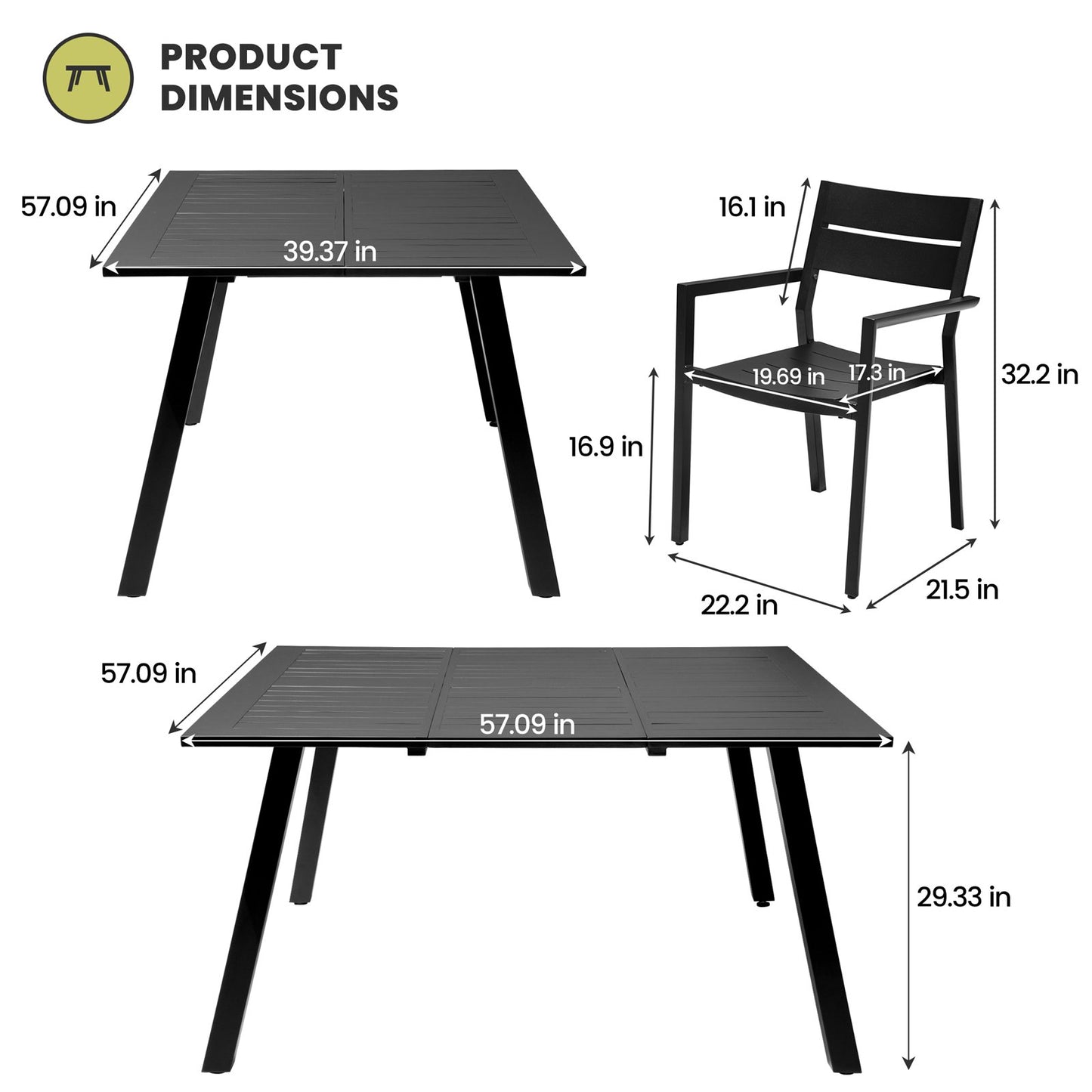 Crestlive Products Aluminum Extension Dining Table with Stackable Arm Chairs Outdoor Set