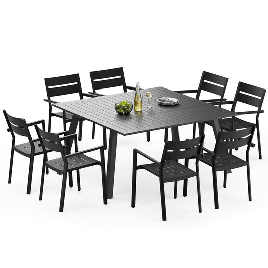 Crestlive Products Aluminum Extension Dining Table with Stackable Arm Chairs Outdoor Set