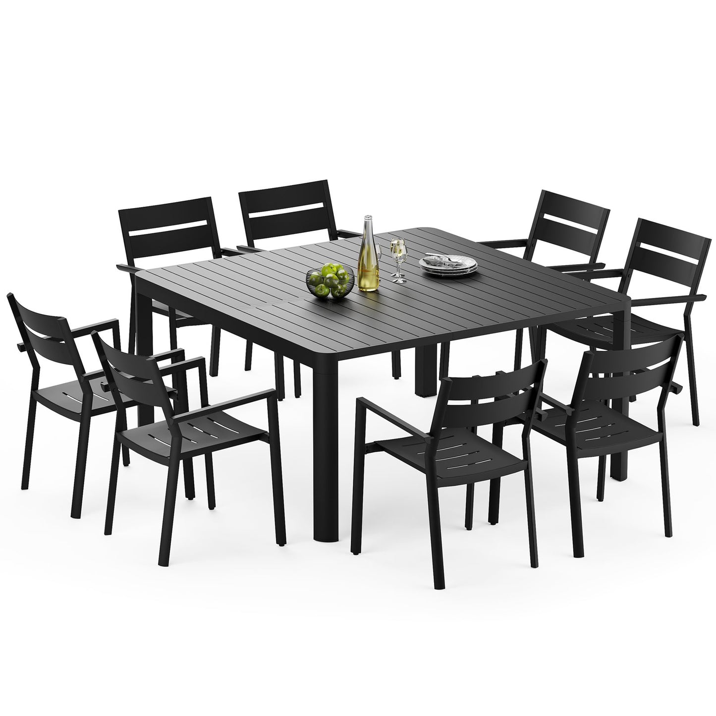 Crestlive Products 9-Piece Outdoor Dining Set with Expandable Aluminum Table and Stackable Chairs