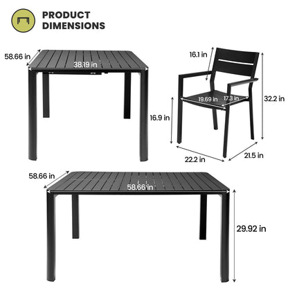 Crestlive Products 9-Piece Outdoor Dining Set with Expandable Aluminum Table and Stackable Chairs