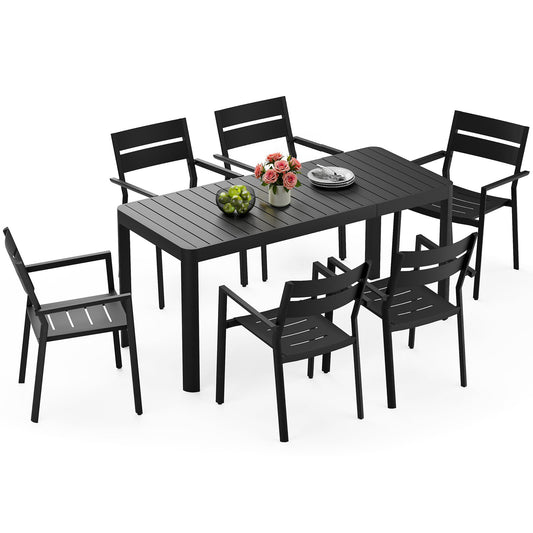 Crestlive Products 7-Piece Outdoor Patio Dining Set with Aluminum Stackable Chairs and Expandable Table