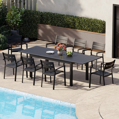 Crestlive Products 9-Piece Outdoor Aluminum Patio Dining Set with Expandable Table and Stackable Chairs