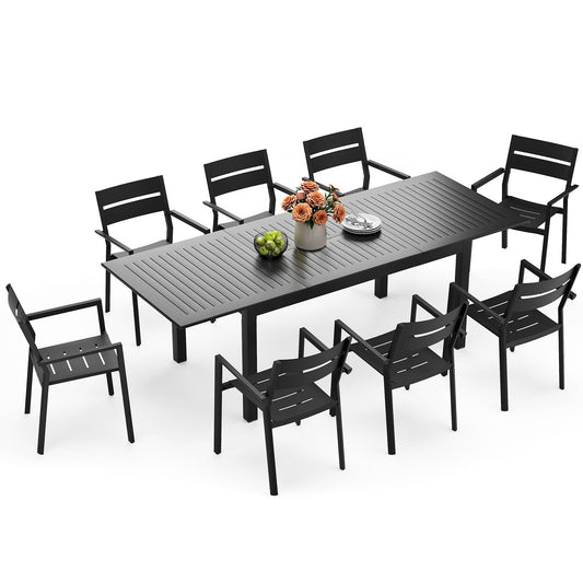 Crestlive Products 9-Piece Outdoor Aluminum Patio Dining Set with Expandable Table and Stackable Chairs