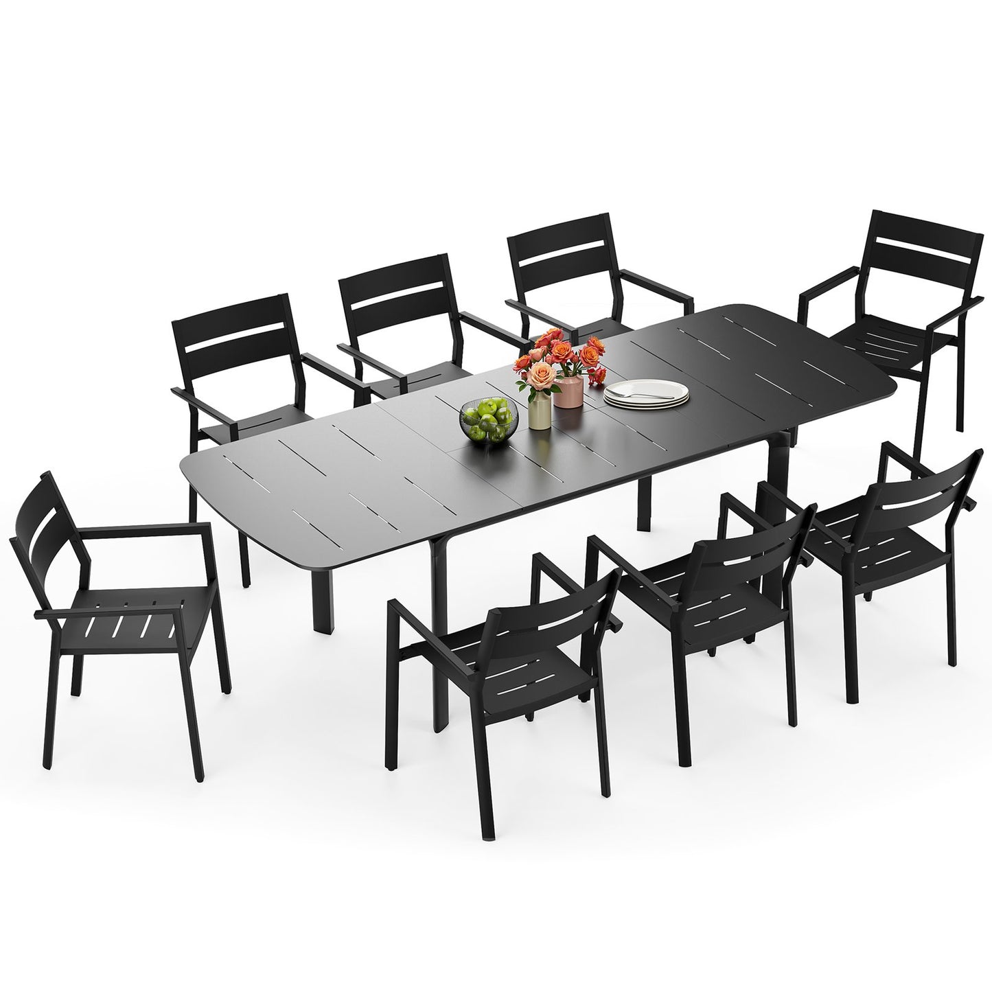 Crestlive Products 9-Piece Extendable Patio Rectangular Outdoor Dining Set with Chairs