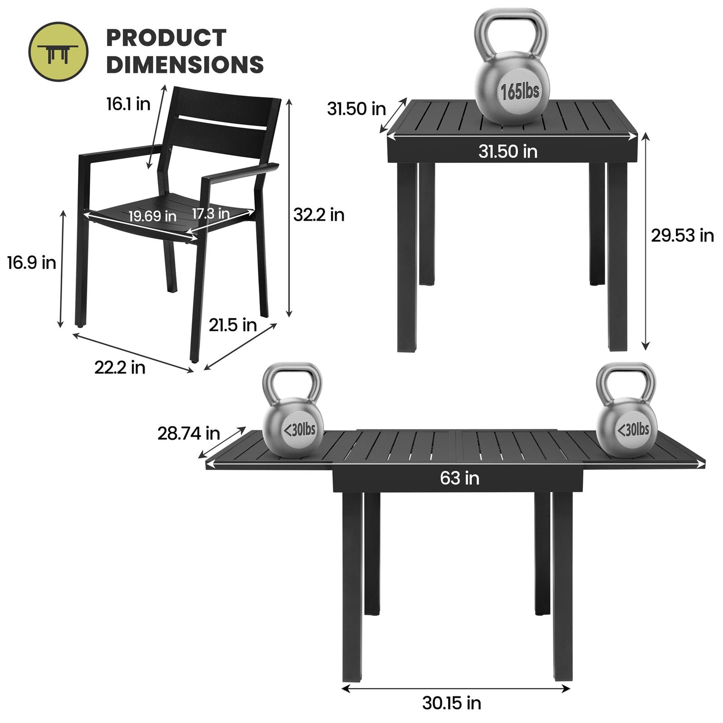 Crestlive Products Modern Aluminum Outdoor Dining Set with Expandable Patio Table and Arm Chairs