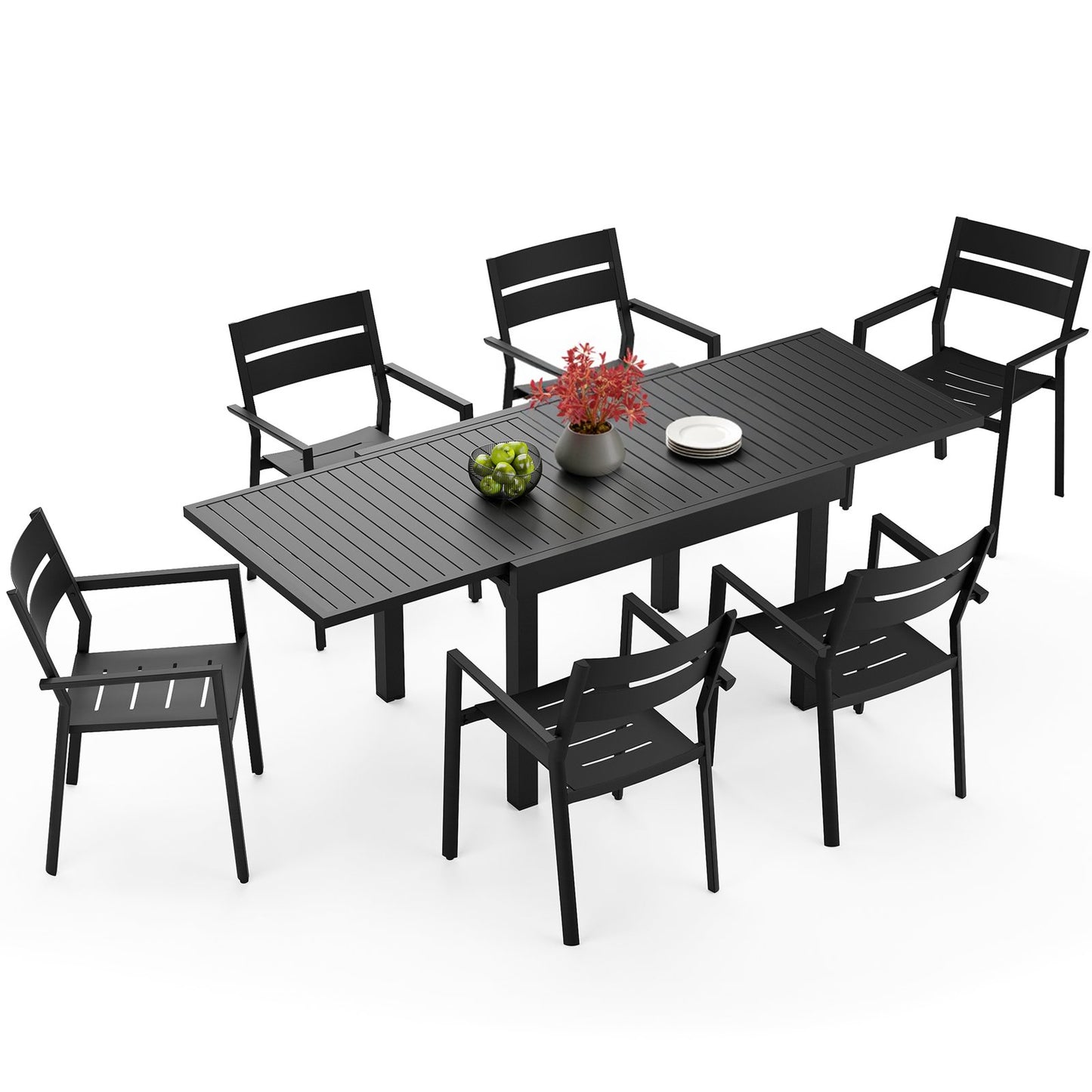 Crestlive Products Modern Aluminum Outdoor Dining Set with Expandable Patio Table and Arm Chairs
