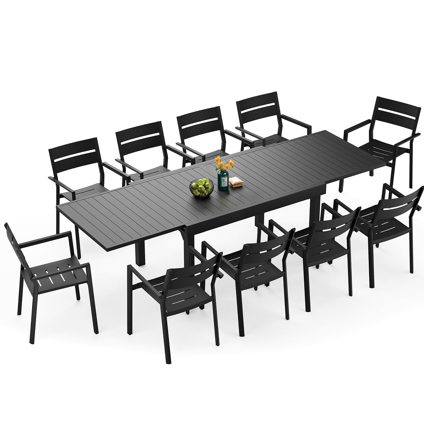 Crestlive Products Modern Aluminum Outdoor Dining Set with Expandable Patio Table and Arm Chairs