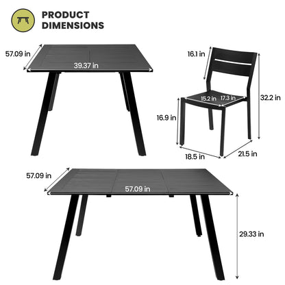 Crestlive Products Expandable Aluminum Patio Dining Set with Folding Extension Table and Chairs