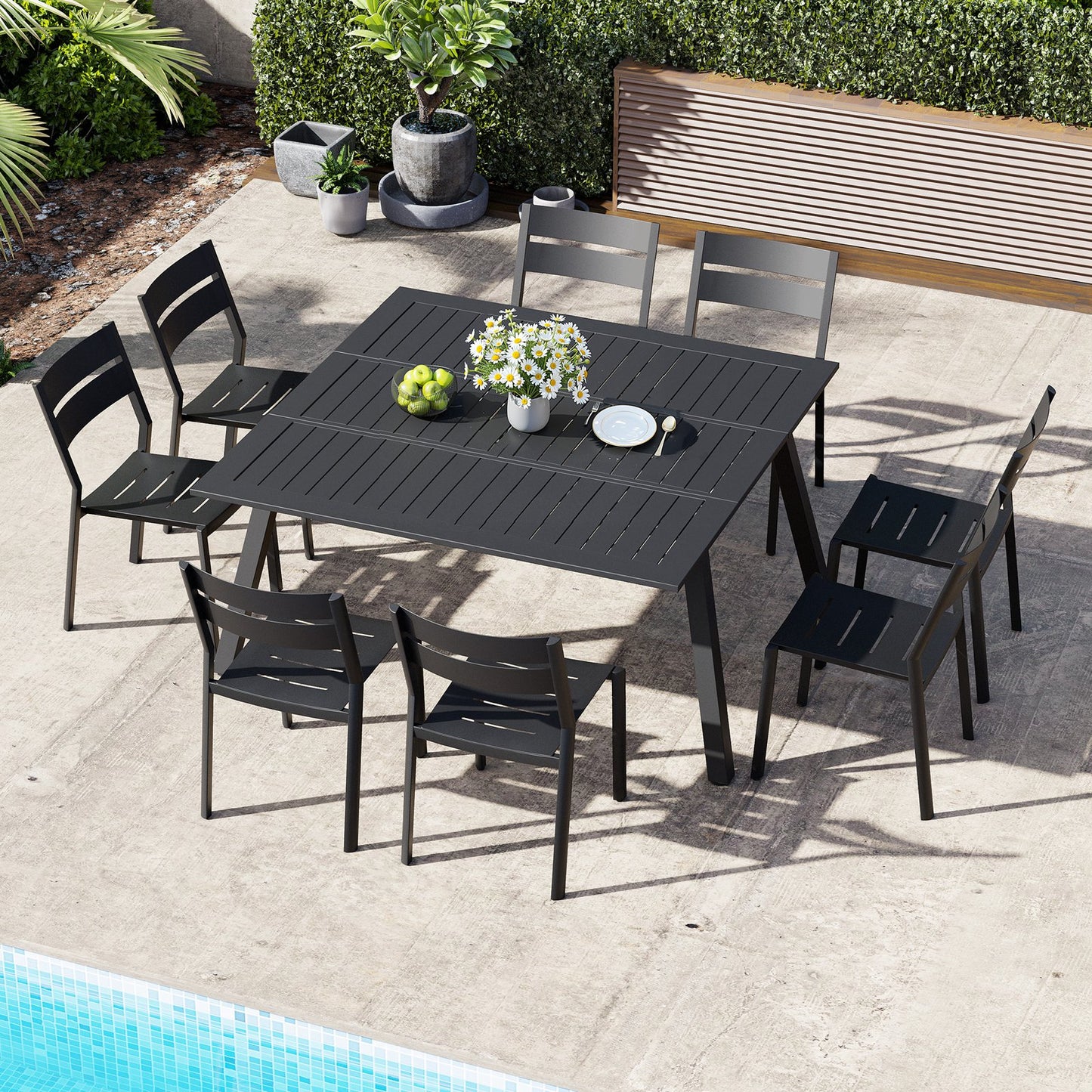 Crestlive Products Expandable Aluminum Patio Dining Set with Folding Extension Table and Chairs