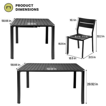 Crestlive Products Outdoor Dining Set with Aluminum Extension Table and Stackable Chairs