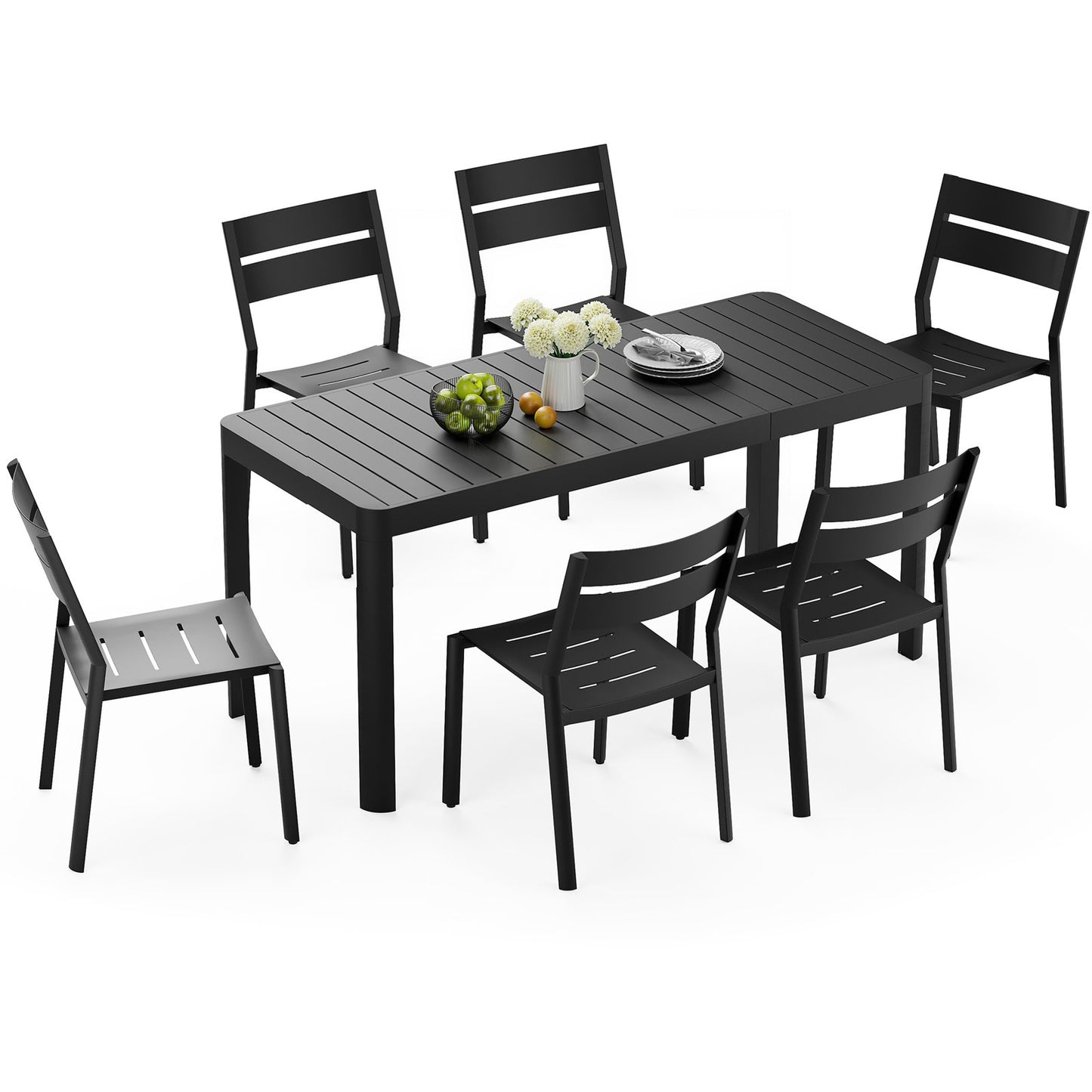 Crestlive Products Expandable Aluminum Patio Dining Table Set with Stackable Chairs