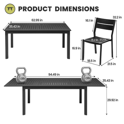 Crestlive Products Expandable Aluminum Patio Dining Table Set with Stackable Chairs